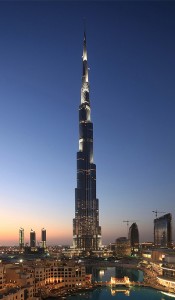Colour photograph of the Burj Khalifa Tower in Dubayy, United Arab Emirates ... which was recently inaugurated on 4th January 2010. A romantic image, for now, of the World's Tallest Building. But ... how 'sustainable' ... and 'fire safe' ... is this building ?