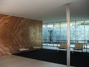 Colour photograph showing an Interior View of the Barcelona Pavilion, designed by the German Architect Ludwig Mies van der Rohe in 1929. Photograph taken by CJ Walsh. 2009-03-20. Click to enlarge.