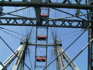 Colour photograph showing the Prater Giant Ferris Wheel in Vienna, Austria. Photograph taken by CJ Walsh. 2005-04-23. Click to enlarge.