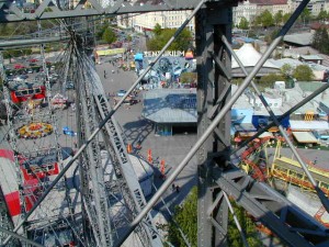 Colour photograph showing the Prater Giant Ferris Wheel in Vienna, Austria. Photograph taken by CJ Walsh. 2005-04-23. Click to enlarge.